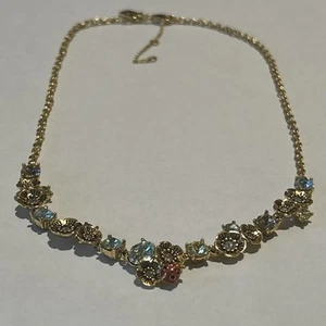 Signed Coach Spring Tea Roses Ladybug Swarovski Crystals Statement 16” Necklace - Picture 1 of 20