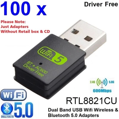 100 x 2in1 AC600 600Mbps Mini USB WiFi Wireless + Bluetooth 5.0 Adapters 2.4G 5G - Image 1 of 4