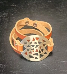 Leather And Pierced Medal Medallion Wrap Bracelet - Picture 1 of 10