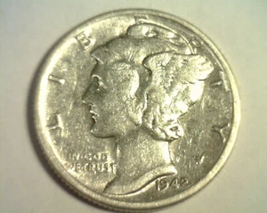 1942-D MERCURY DIME ABOUT UNCIRCULATED AU NICE ORIGINAL BOBS COINS FAST 99c SHIP - Picture 1 of 2
