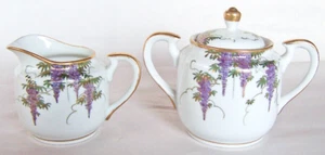 RARE Soko China "WISTERIA" CREAMER & SUGAR SET + LID, Hand Painted, Gold, Japan - Picture 1 of 14