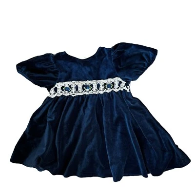 De colección Raro Ediciones Azul Marino Terciopelo Formal Vestido de Fiesta Blanco Encaje Niño Niña 3 Foto 1 de 4