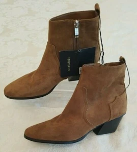 NEW~ Sz.7 Women's Ankle Boots Brown Faux Suede heels Booties - Picture 1 of 9
