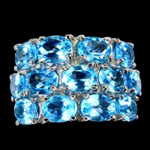 Anillo De Plata Esterlina 925 Ovalado Con Topacio Azul Suizo 8x6mm Joya Talla 8 - Imagen 1 de 10