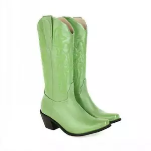 Damenschuhe quadratische Zehenpartie mittelwade kniehohe Reitstiefel Western Cowboy niedriger Absatz M - Bild 1 von 14