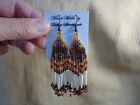 Southwestern 2.75" Porcupine Quill & Beaded Earrings Copper Iris red Amber Color