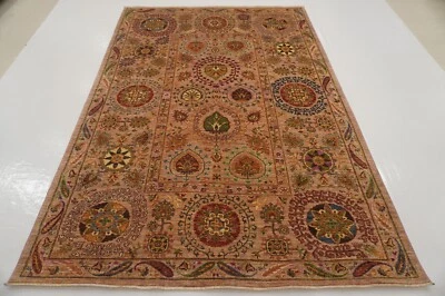 6 x 8 ft Brown Suzani Afghan Hand Knotted Wool Transitional Floral Area Rug - Image 1 of 4