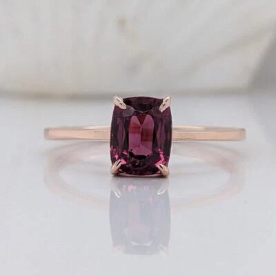 Anillo solitario minimalista granate rodolita natural oro rosa 14k delicado z034 Foto 1 de 4