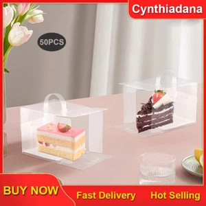 50 Pcs Clear Cake Boxes Plastic Cake Carrier with Lid and Handle 11*11*11cm New - Picture 1 of 21