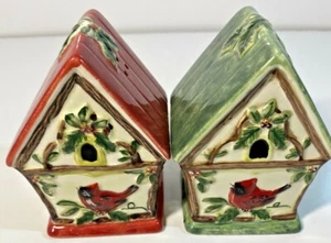 Susan Winget Winter Wonder Red Robin Holly Birdhouse Salt and Pepper Shaker Set - Picture 1 of 5