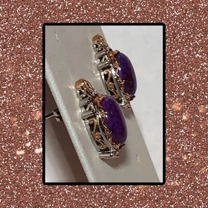 Gems en Vogue 18K Rose Gold & Platinum plated 925 Mojave Turquoise Stud Earrings - Picture 1 of 15