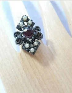  Damenring Größe 7 Vintage Sarah Coy Kunstperlen lila Schmuck verstellbar Schmuck  - Bild 1 von 6