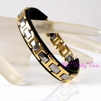 Magnetisch Wolfram Geometrisch Athritis Schmerzen Therapie 24K Vergoldet Armband - Bild 1 von 4