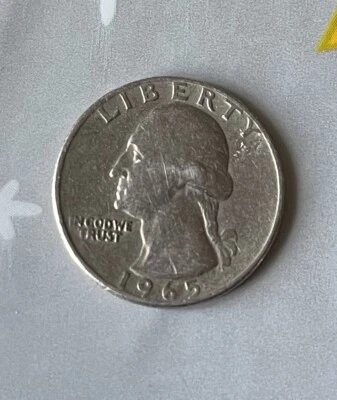 1965 Washington Quarter Dollar Coin No Mint Mark - Image 1 of 2