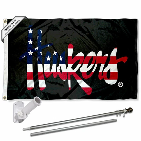 Nebraska Cornhuskers Patriotic Flag Pole and Bracket Gift Set Package Cover