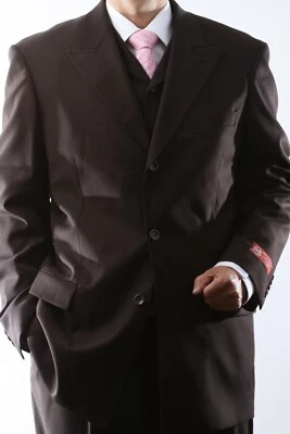 MENS SUPERIOR 150S P/R WOOL FEEL 3 BUTTON  BROWN 3PC VESTED SUIT SML-60513R-BRO - Image 1 of 4