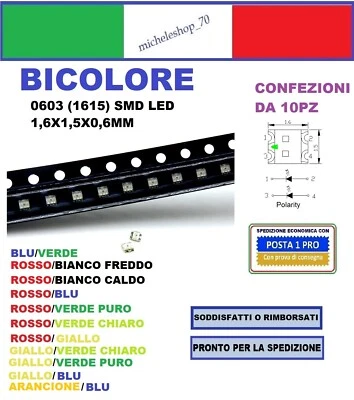 chip led SMD bicolor 0603 (1615) 1,6X1,5X0,6mm confezioni da 10 pezzi bicolore - Immagine 1 di 2