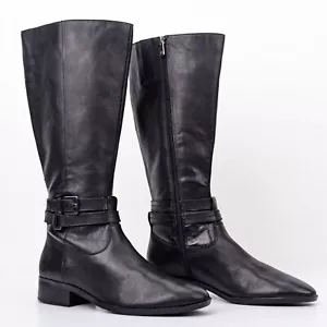 Naturalizer Women Reid Black Leather Riding Buckle Wide Calf Knee Boots size 11 - Picture 1 of 9