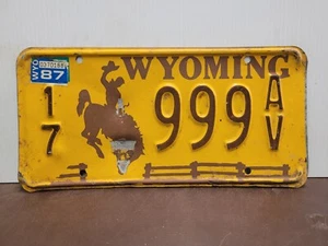 1987 Wyoming #999 License Plate Tag Original. - Picture 1 of 1