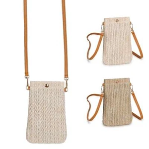 Women Woven Handbag Summer Beach Straw Bag Rattan Shoulder Crossbody Phone Bag - Picture 1 of 14