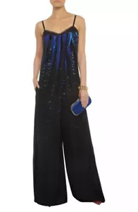 ROBERTO CAVALLI Black Blue Sequin Embellished Wide Leg Dress Jumpsuit Size 42 - Picture 1 of 5