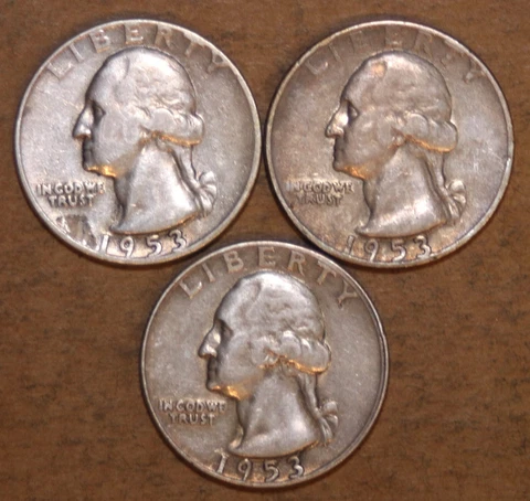 (3) Washington Quarters - 1953D 1953P 1953S - Very Fine - #2725B Cover