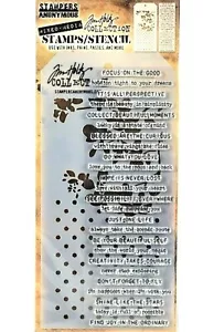 Sayings Clear Stamp & Blossom & Polka Dot Stencil Set by Tim Holtz NEW! - Picture 1 of 2