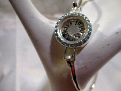 AVON Blessings Bangle Silvertone w/Floating Faux Stones/Charms "Always Faithful" - Image 1 of 4