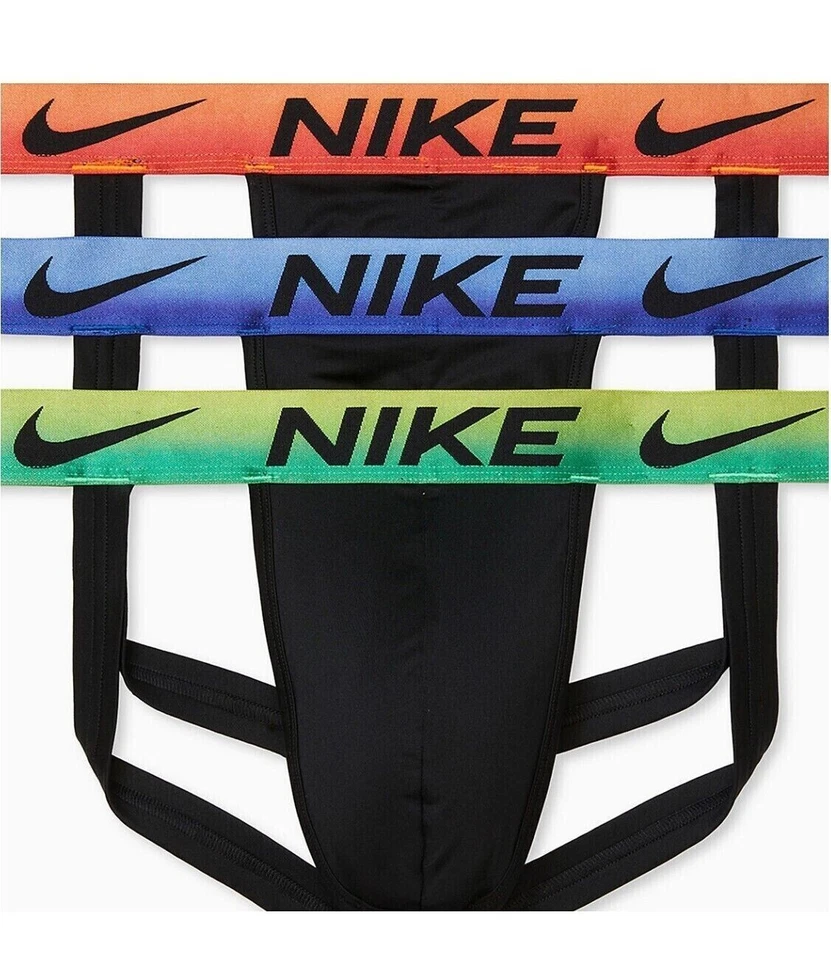 Nike Men's Dri-Fit Essential Micro Jock Strap 3 Pack Green Blue Orange Size XL