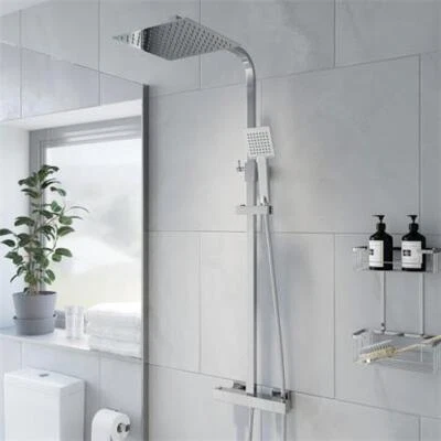 ARCHITECKT Square Thermostatic Bar Mixer Shower Rainfall Fixed Head Square Silver Chrome