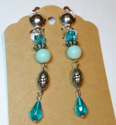 Ohrclips Clips silberf türkisf Ohrringe zum Anklipsen ohne Ohrlöcher Clip-on 8cm - Bild 1 von 2