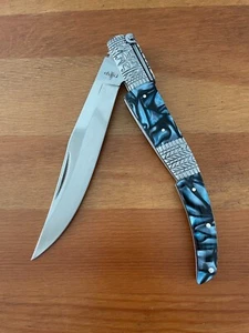 Navaja de Bolsillo Navaja Estilo Árabe 5.9" con Trinquete Azul Acrílico y Mango de Acero - Imagen 1 de 10
