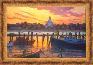 PROVINCETOWN HARBOR SUNSET Ocean Framed 18x30 Oil on Giclee Canvas **SALE - Picture 1 of 4