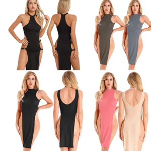 Women's Mini Dress High Cut Split Sleeveless Body-con Dress Nightgown AU - Picture 1 of 110