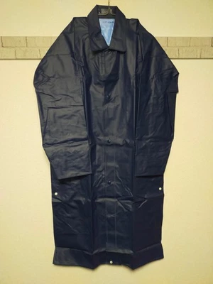 Retro Japan navy PVC longcoat rainwear vintage - Image 1 of 4
