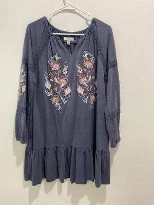 Vestido para mujer Cupio manga larga azul floral bordado algodón talla S Foto 1 de 4