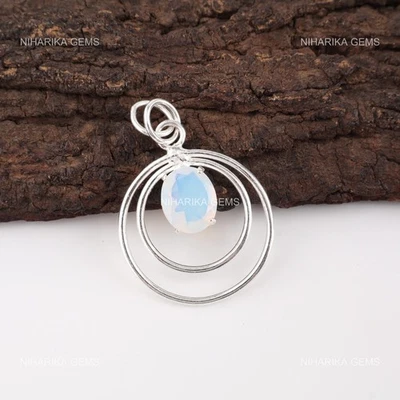 925 Argento Sterling Ovale Naturale Opale Latteo Collana Gioiello Cyber Monday - Immagine 1 di 4