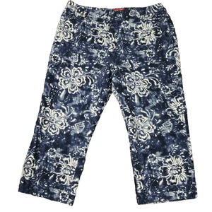 Chaps Denim 100% Cotton Floral Capri Pants Pockets Blue & White 10 (33x21.25) - Picture 1 of 20