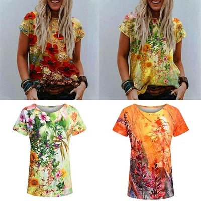 Blusa Camisetas Talla Grande Floral Suelta Damas Verano Cuello Redondo Foto 1 de 4