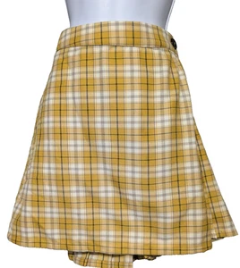 NWT Jolt  XL Pleated Tartan Mustard Yellow Plaid Wrap Mini Skirt  CUTE Preppy - Picture 1 of 15