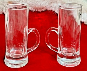 Vintage 2 klare Bohemian Shot Cordial Espressogläser mit Griffen 4" hoch - Bild 1 von 6