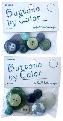 Buttons by Color Green LaMode Crafts Assorted Vintage 2-Pack Set New Old Stock - Image 1 of 4