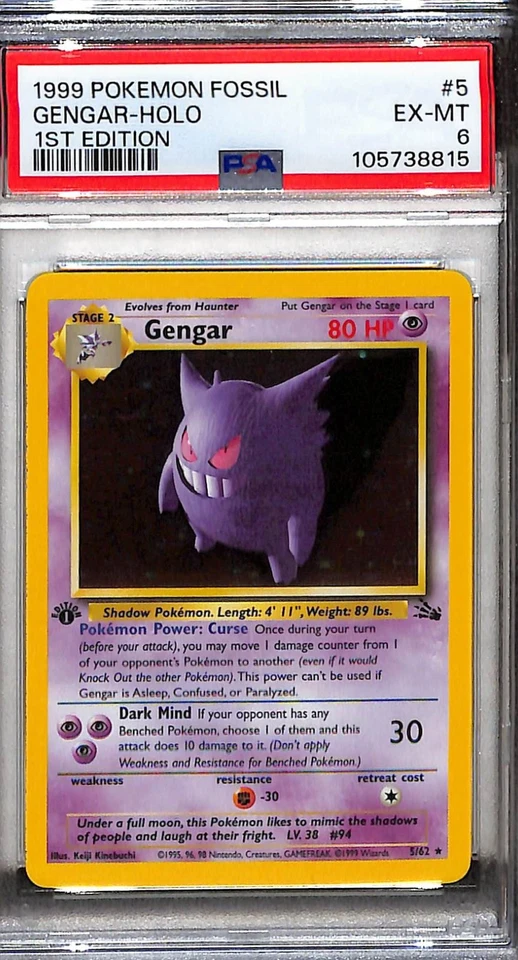 Pokemon Gengar Fossil Set First 1st Edition Holo PSA Grade 6 5/62 - Image 1 of 2