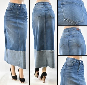 Mujeres Elastizado 5 Bolsillos Denim 38 Falda Larga Línea A Sin abertura Índigo #WG-89335 3XL - Imagen 1 de 2