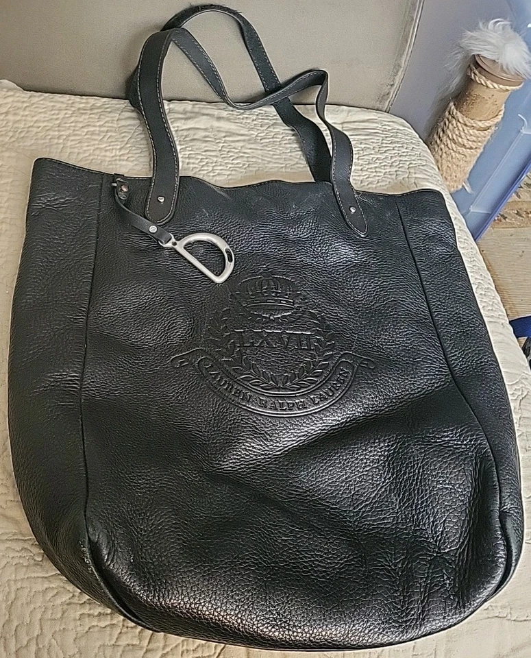 Vintage Lauren Ralph Lauren Large Leather Tote Bag Black Soft Pebbled Leather - Image 1 of 4