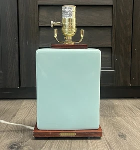Ralph Lauren Porcelain Table Lamp Aqua Blue with Wooden Base 11.5"H - No Shade - Picture 1 of 18