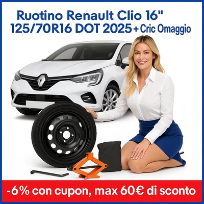 Platzsparend Notrad 16 " für Renault Clio + Cric Fall 125/70 16 Dot 2025 - Bild 1 von 4