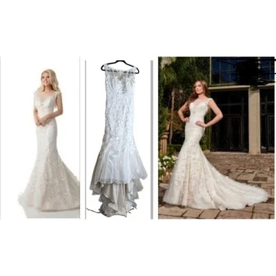 Stella York Wedding Dress 12 Fit & Flare Lace Ivory Tulle Train Bridal Gown - Image 1 of 4