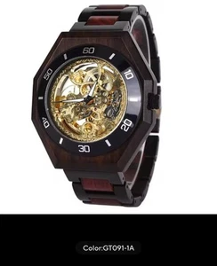 BOBO BIRD Wood Mechanical Skeleton Watch Men Luxury Exposed Skeleton Unique Gift - Picture 1 of 7