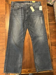 NWT Guess Mens Desmond Relaxed Fit Denim Jeans Dark Wash Thick 38x32 - Picture 1 of 7